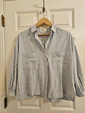 MAX STUDIO London Blue Stripe Button-Up Shirt Breast Pockets NWT